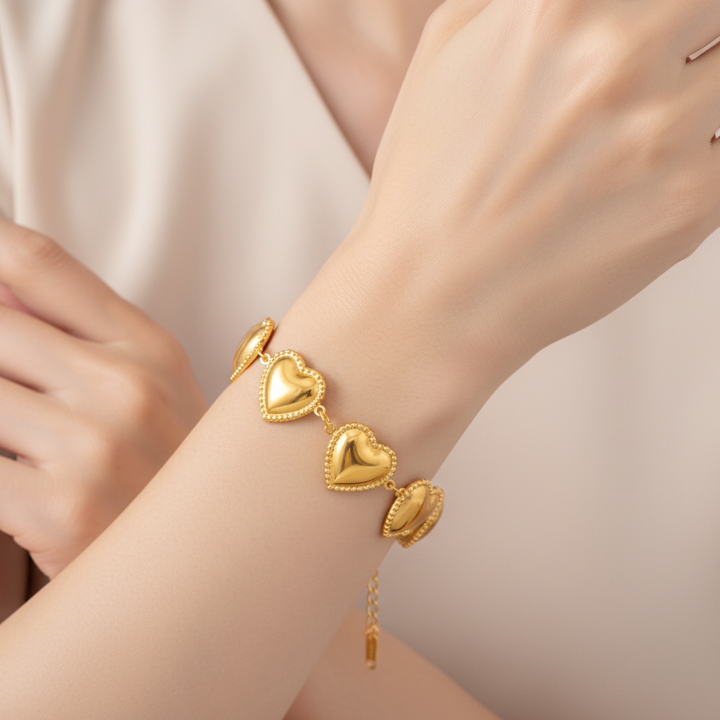 Gold Starfish Shell Heart Charm Bracelet