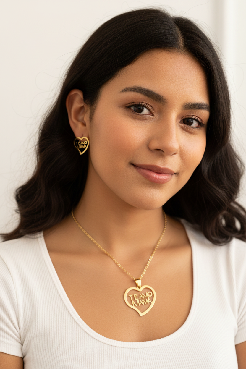 Te Amo Mama Heart Style Fashion Jewelry Necklace And Earrings For Women 304 Stainless Steel Gift Set