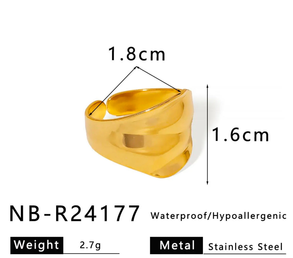 Gold Wide Wave Flow Open Ring
