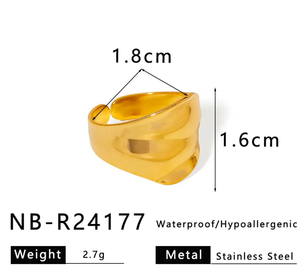 Gold Wide Wave Flow Open Ring