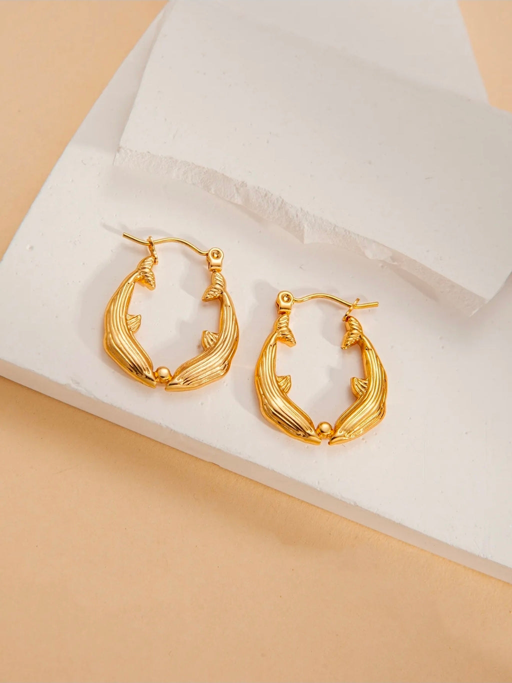 Gold Fish-Shape Dolphin Hoop Earrings