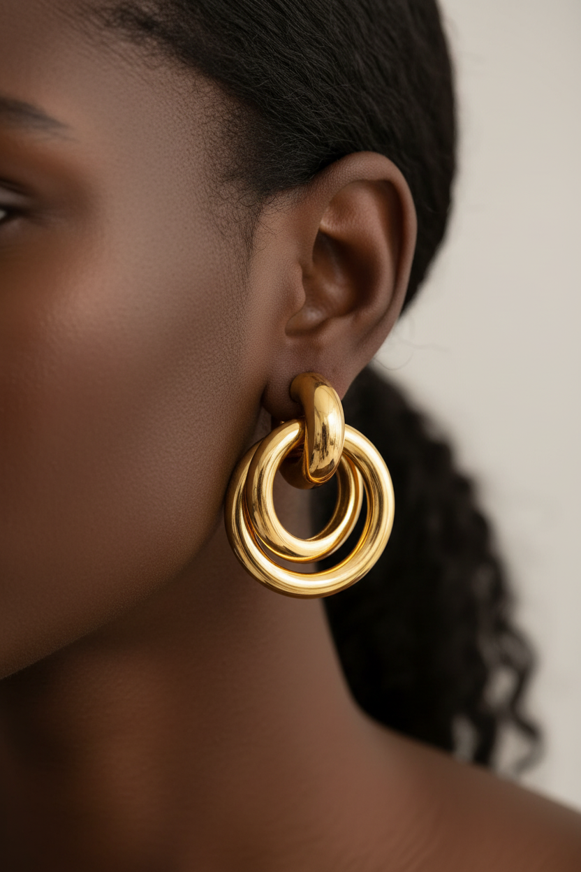 Gold Triple Nested Hoop Earrings