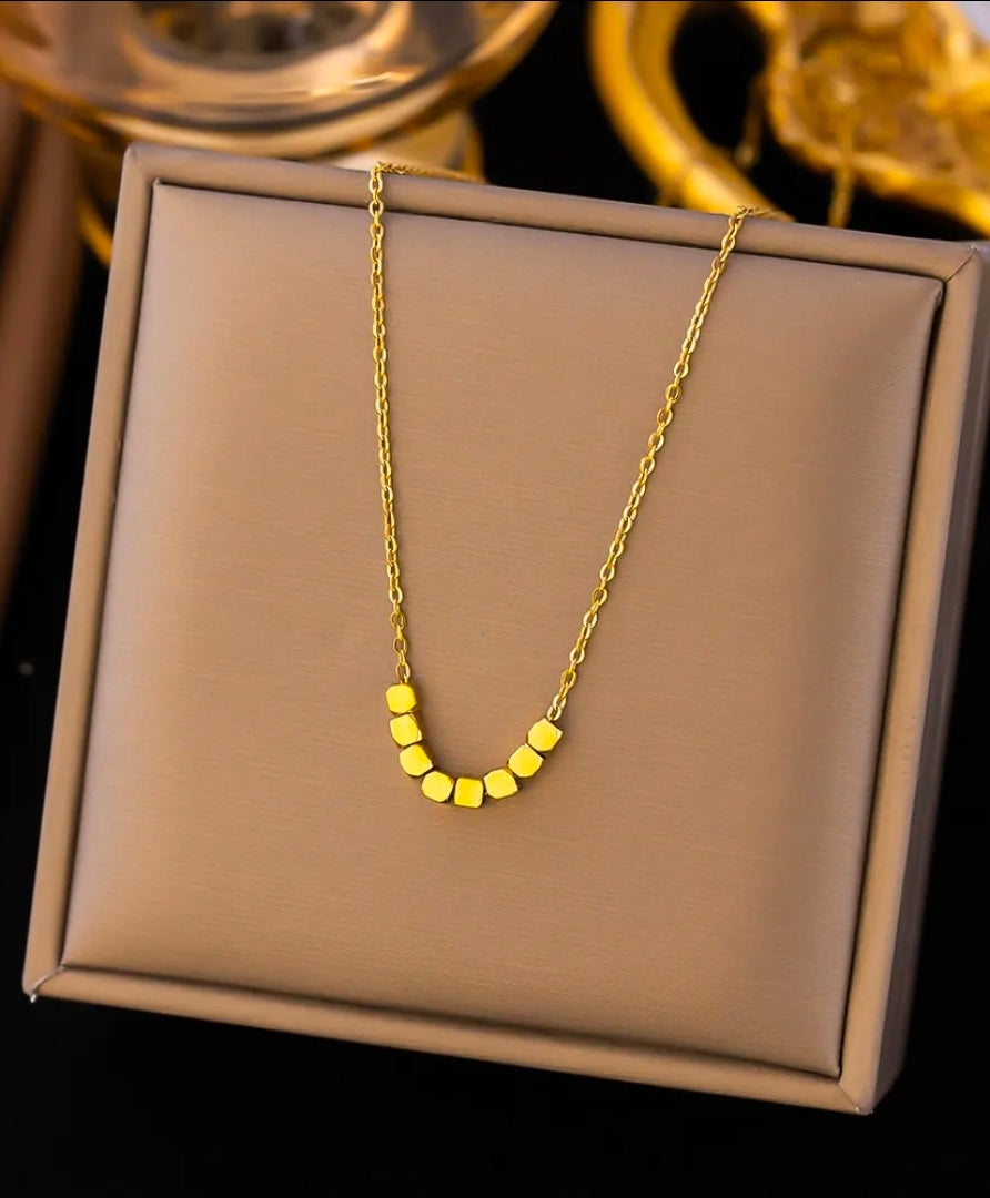 Gold Eight Geometric Block Pendant Necklace