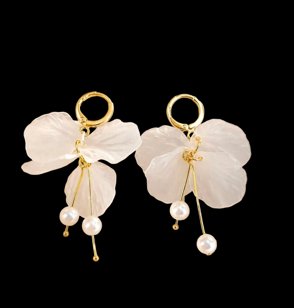 Floral Petal Fringe Earrings With 925 
Sterling Silver Earring Post Alloy Faux 
Artificial Pearl Elegant Romantic 
Accessory For Women