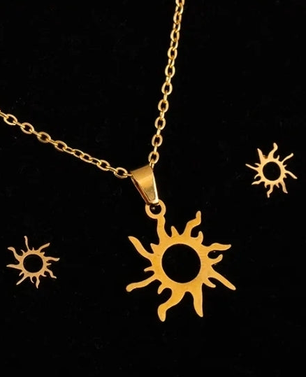Sunburst Rays Style Fashion Jewelry Necklace And Earrings For Women 304 Stainless Steel Gift Set