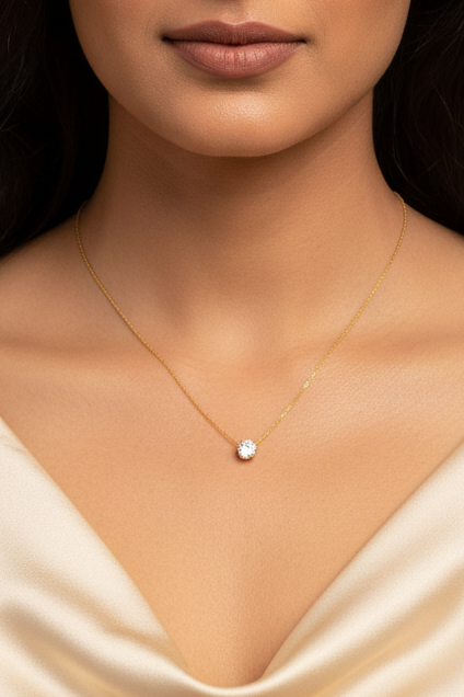 Single Stone Gold Plated Stainless Steel Necklace For Women Fashion Jewelry Minimalist