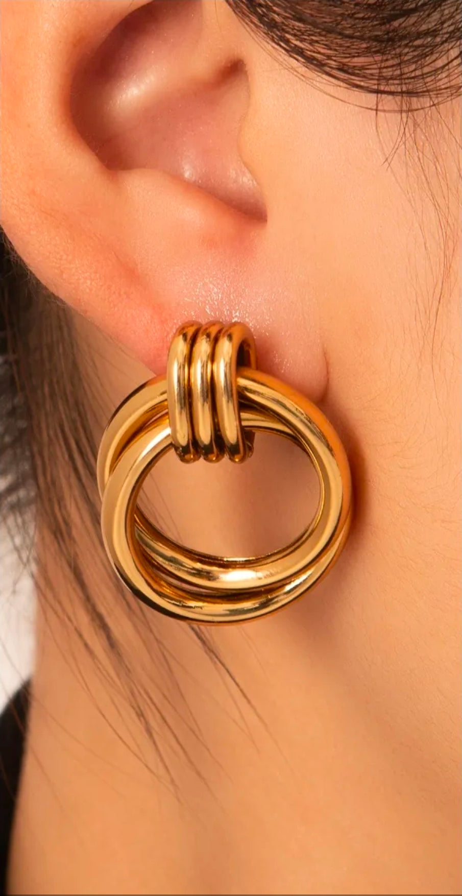 Gold Triple Loop Intertwined Hoop Earrings