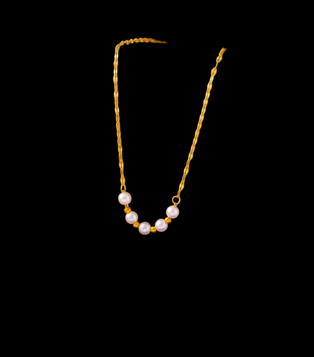 Gold Five Pearl Pendant Necklace