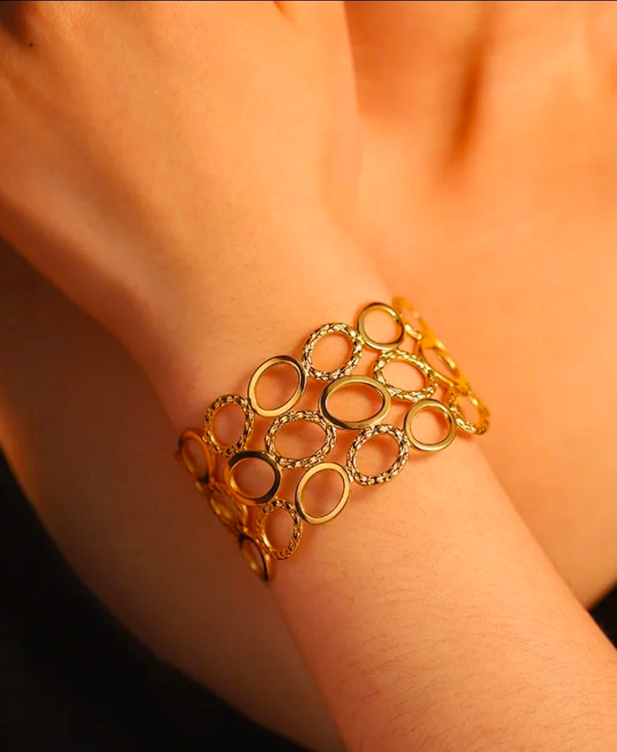 Adjustable Hollow Wide Cuff Bracelet For Women Gold plated