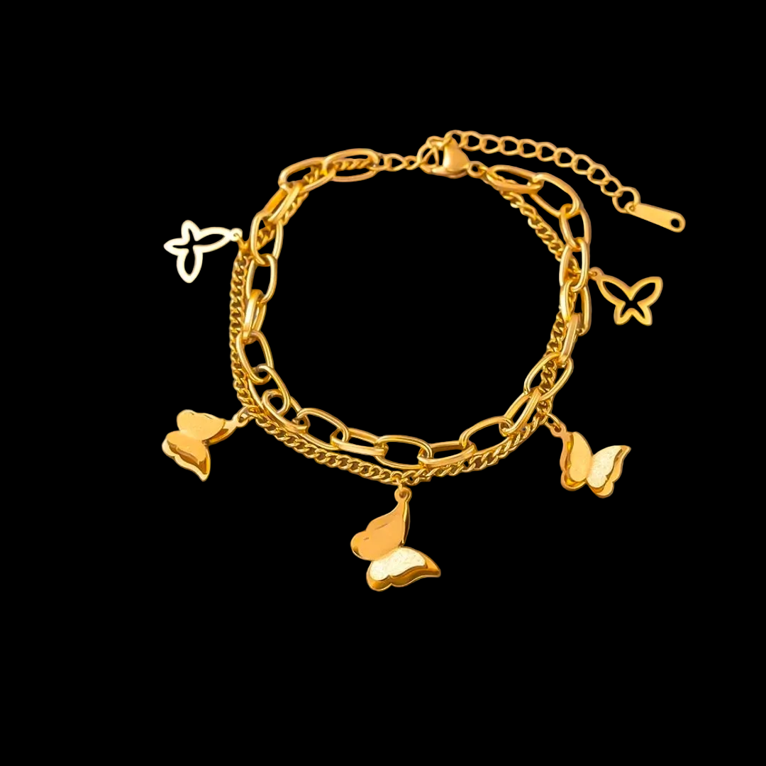 Titanium Steel 18K Gold Plated 
Bracelet For Women Fashion Luxury 
Stainless Steel Heart Butterfly Shell 
Rhinestone Charm Bracelet Jewelry Gift