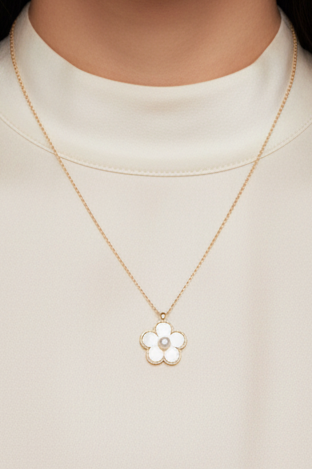 Gold Plated Stainless Steel Necklace For Women Fashion Shell Flower Pendant Elegant Jewelry Minimalist
