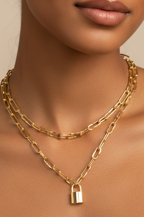 Lock pendant Gold Plated Stainless Steel Necklace For Women Jewelry Minimalist