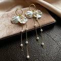 Floral Petal Fringe Earrings With 925 
Sterling Silver Earring Post Alloy Faux 
Artificial Pearl Elegant Romantic 
Accessory For Women