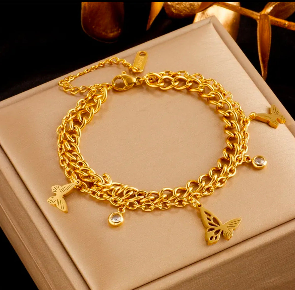 Gold Double Layer Butterfly Bracelet
