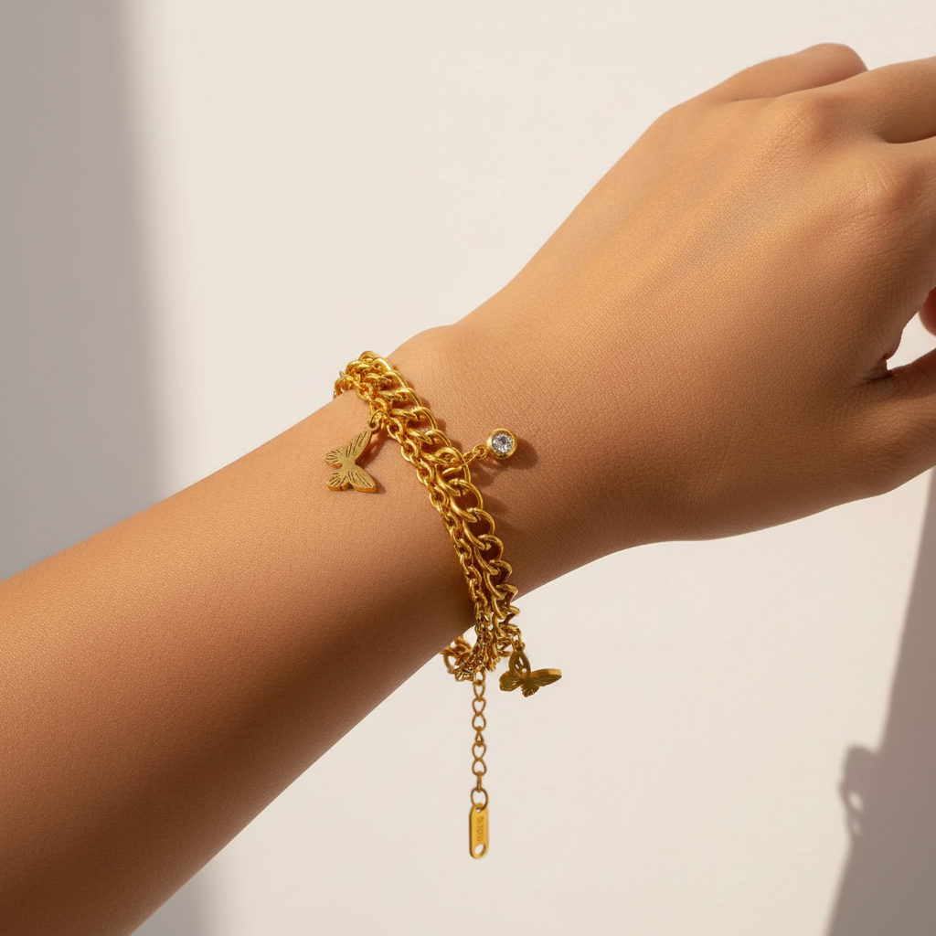 Gold Double Layer Butterfly Bracelet