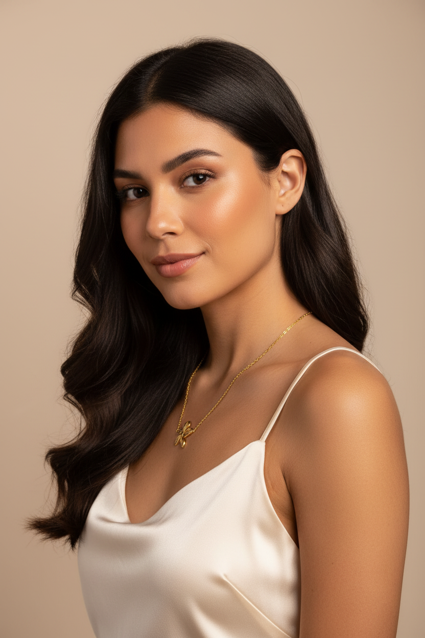 Five Plate Flower Necklace Gold plated Stainless Steel
