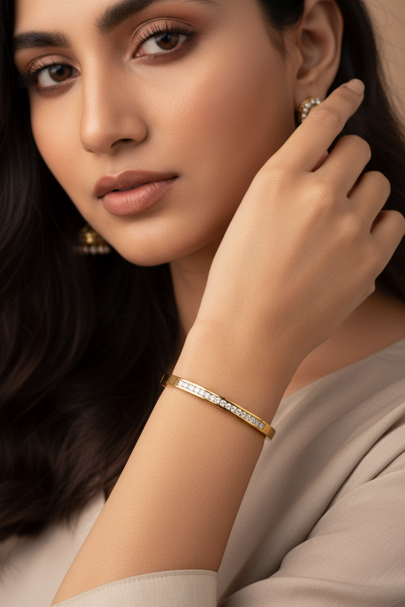 Cubic Zirconia Row Bangle Gold plated Luxury