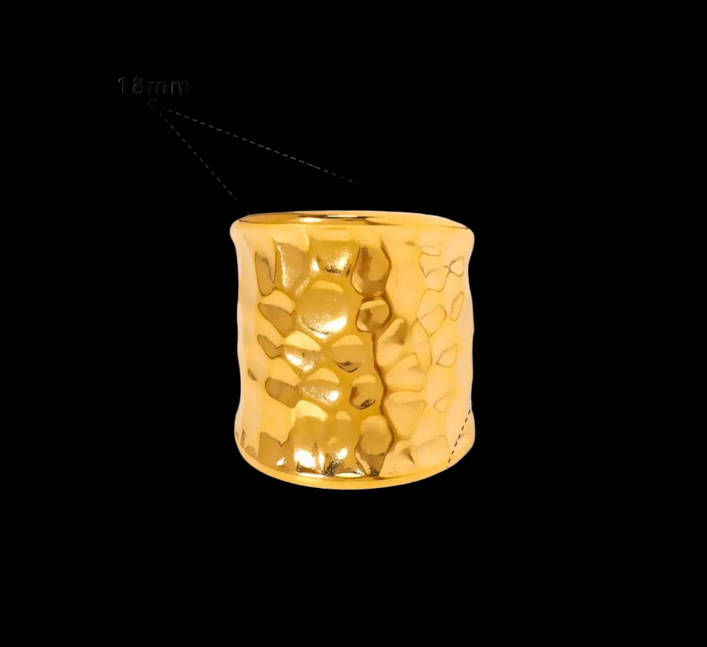 Gold Wide Hammered Surface Open Ring