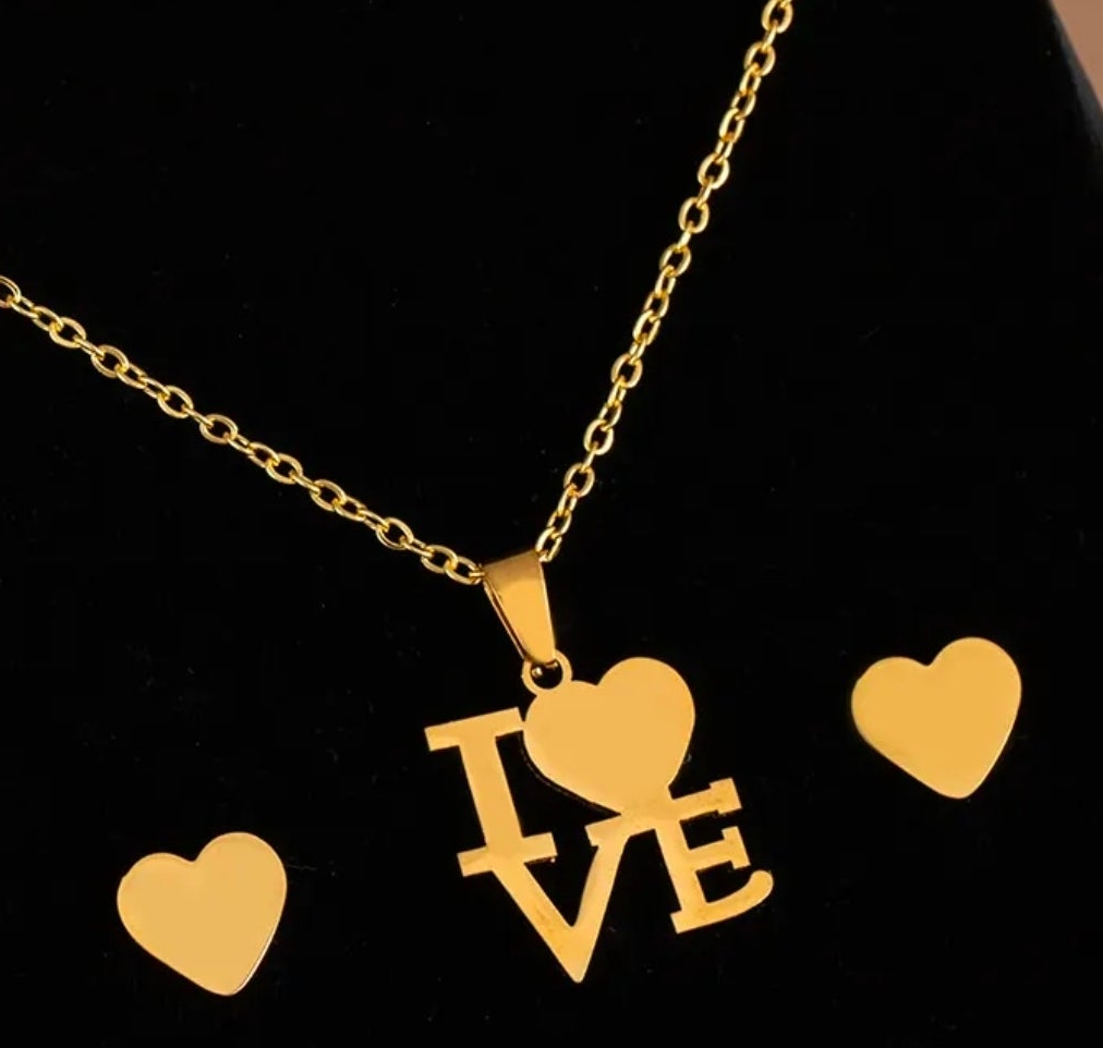 Letter Heart Love Fashion Jewelry Necklace And Earrings For Women 304 Stainless Steel Gift Set
