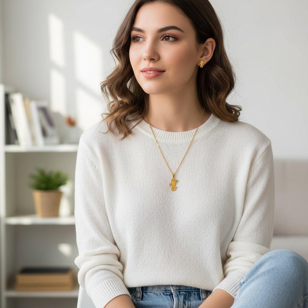 Cactus Potted Plant Fashion Jewelry Necklace And Earrings For Women 304 Stainless Steel Gift Set