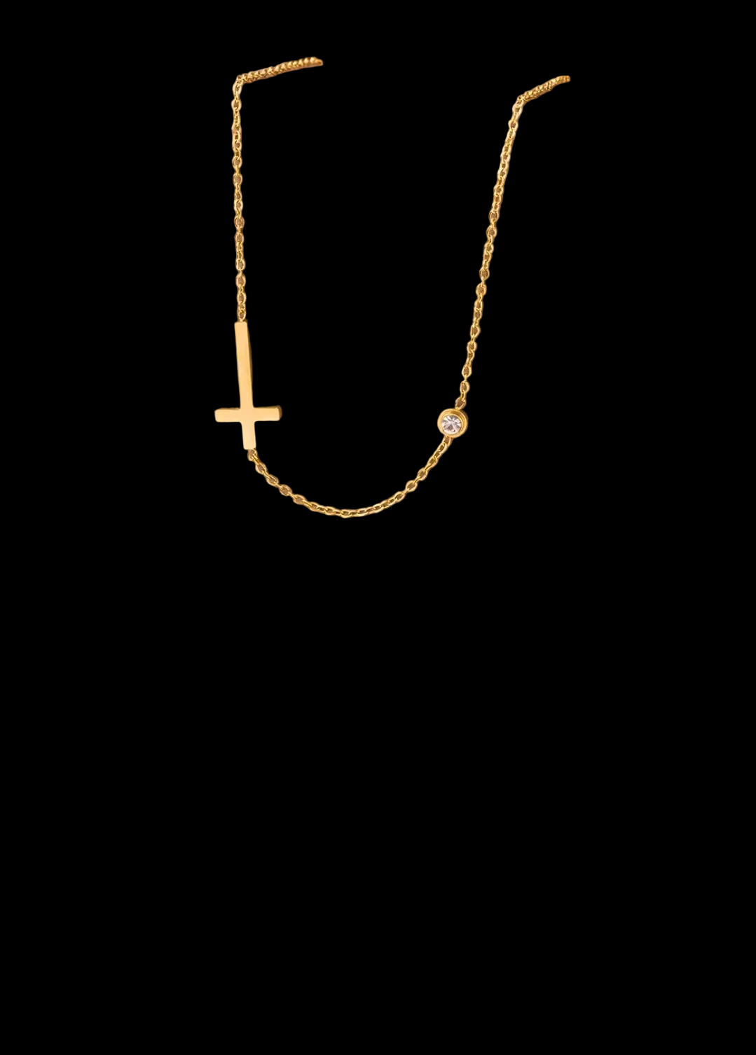 Gold Cross Single Rhinestone Pendant Necklace