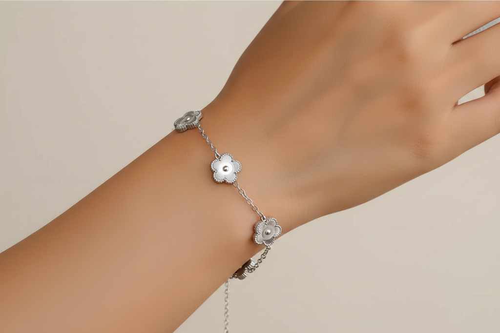 Silver Clover Flower Charm Bracelet