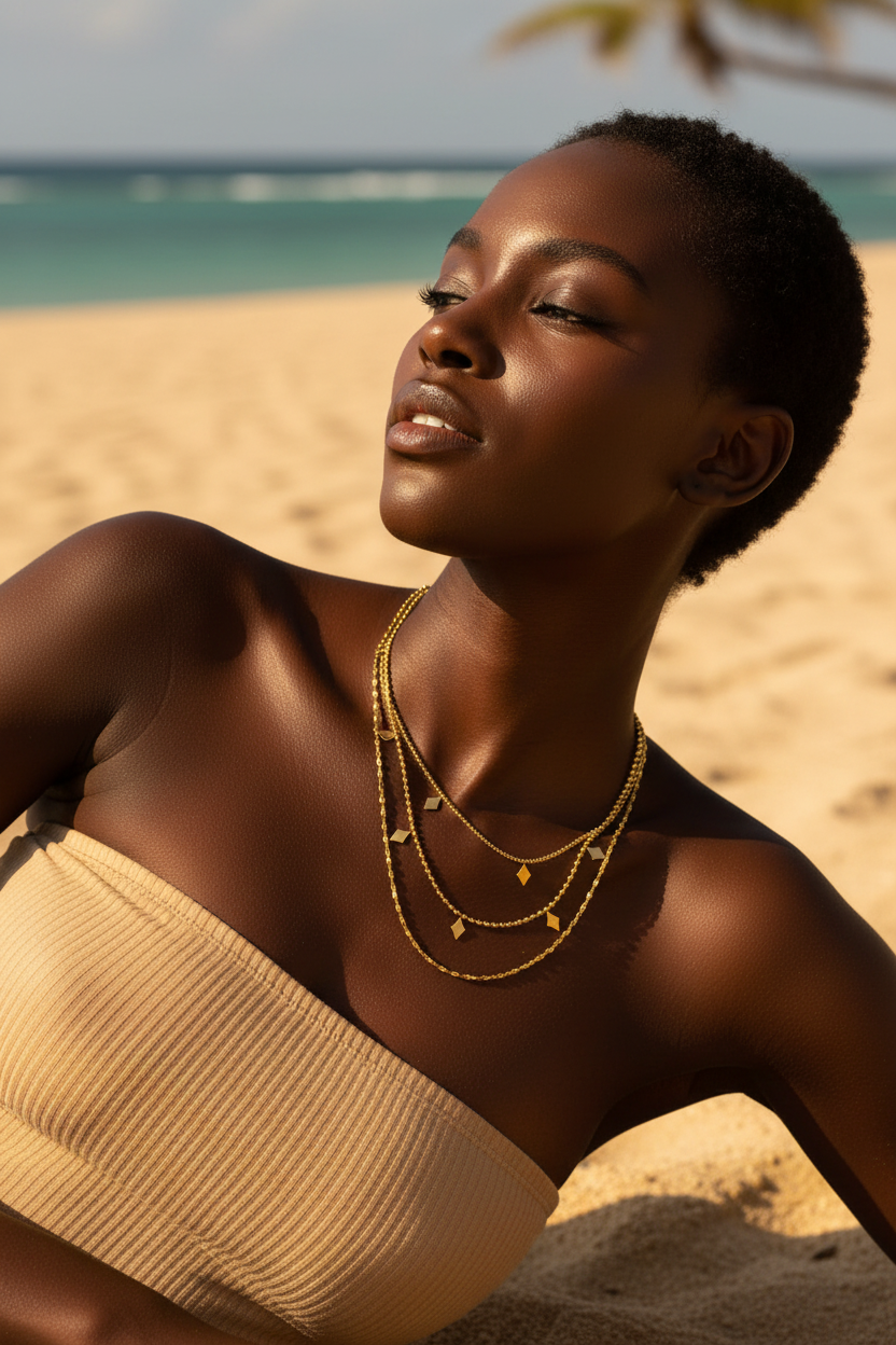 Rhombus double layer Gold Plated Stainless Steel Necklace For Women Fashion Jewelry Minimalist