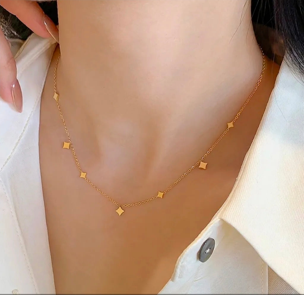 Multi- Rhombus Small Plate Gold Plated Stainless Steel Necklace For Women Fashion Jewelry Minimalist