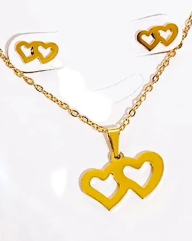 Classic Interlocking Hearts Fashion Jewelry Necklace And Earrings For Women 304 Stainless Steel Gift Set
