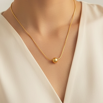 Bead Gold Plated Stainless Steel Necklace For Women Fashion Jewelry Minimalist