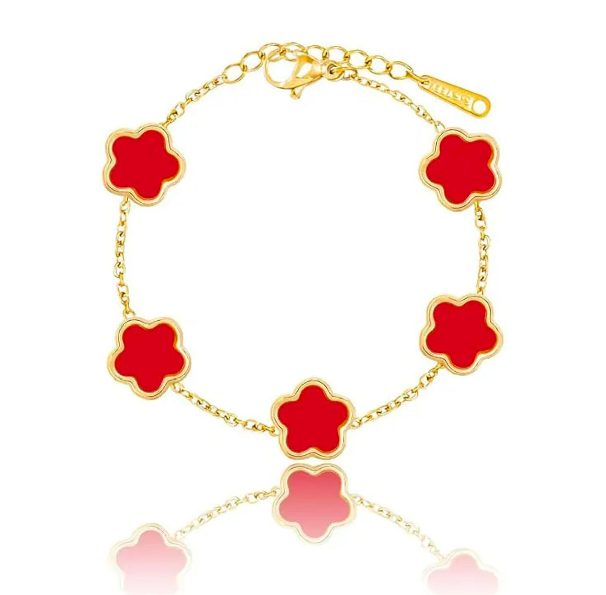 Gold Five Flower Charm Bracelet