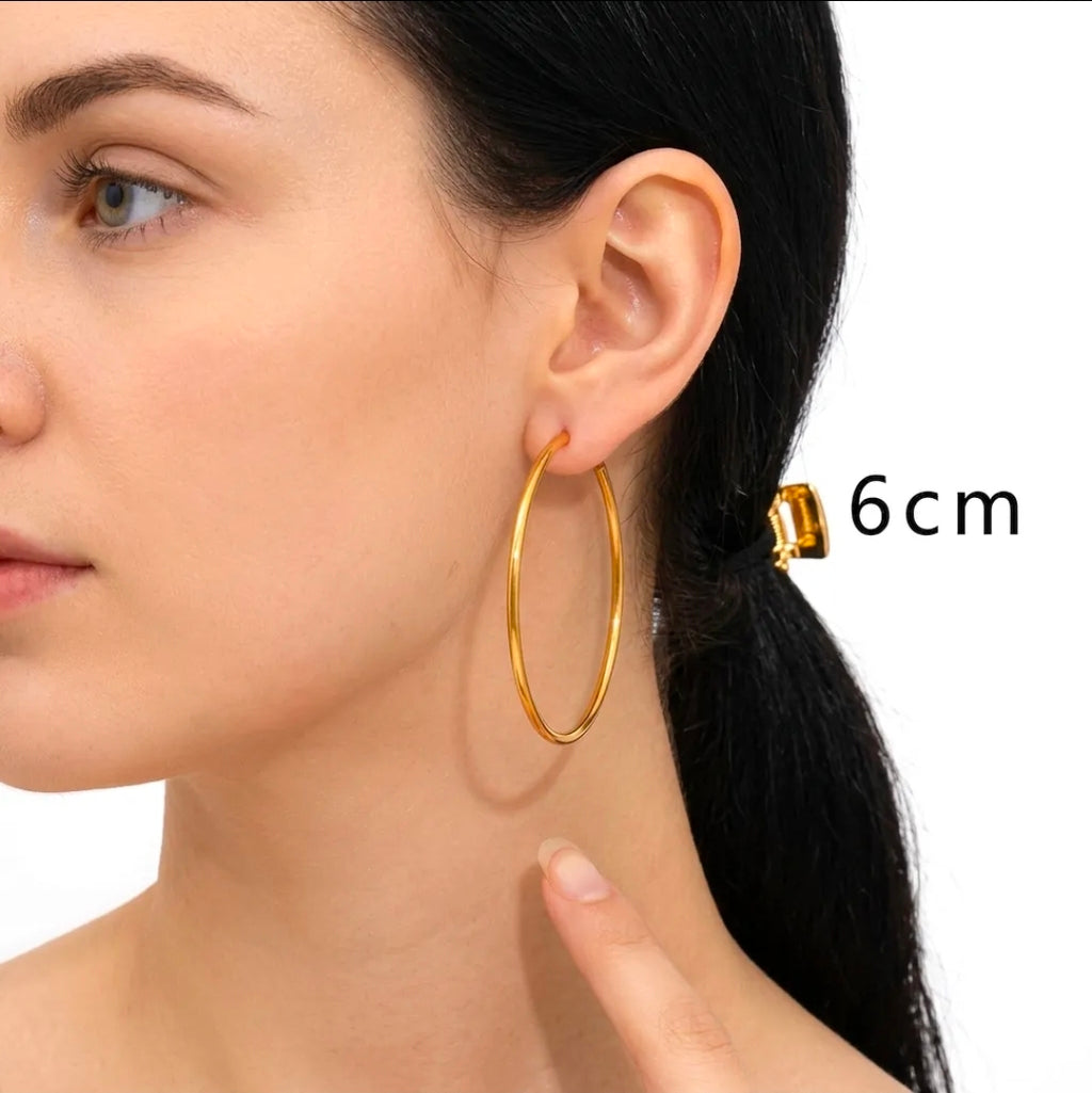 Large Hoop Earrings Minimalist 
Round Circle Stainless Steel 18K Gold 
Plated Fashion Jewelry For Women