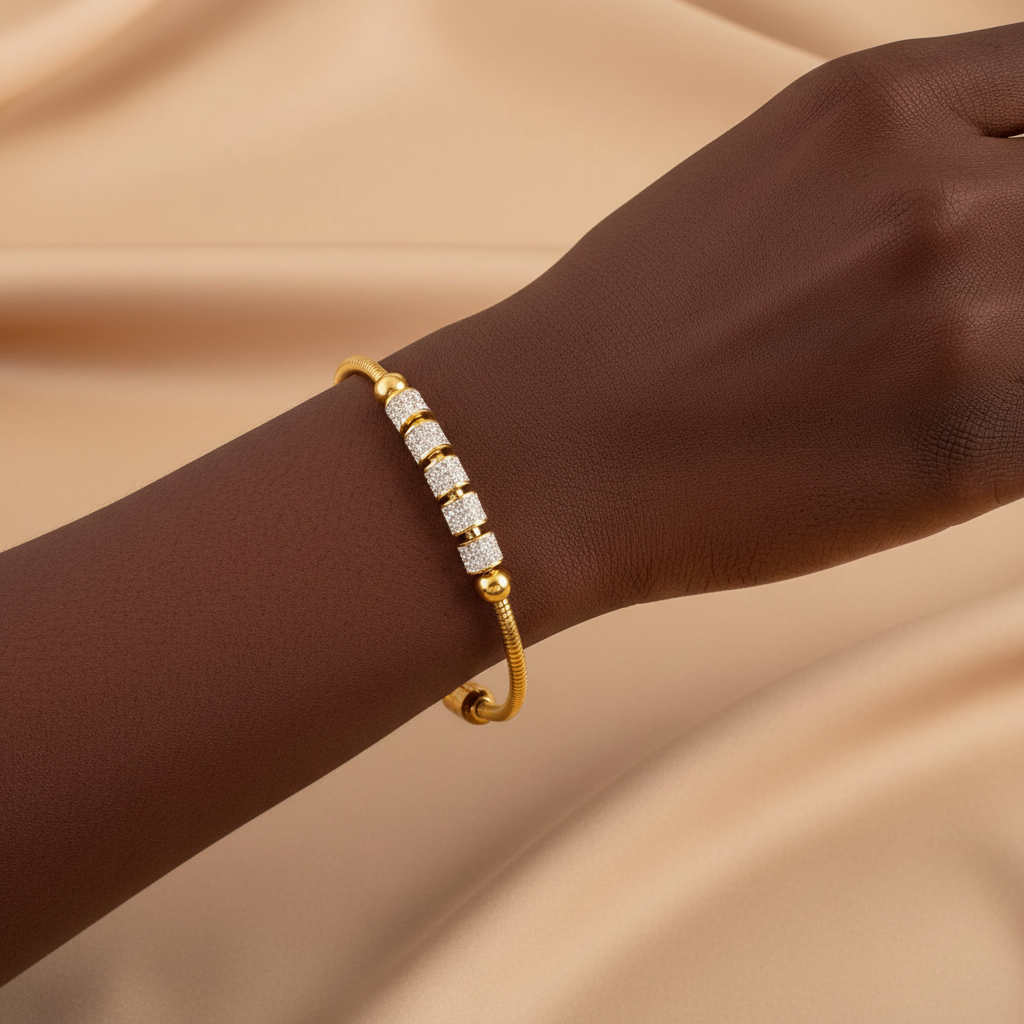 Gold Rhinestone Pave Slider Bangle