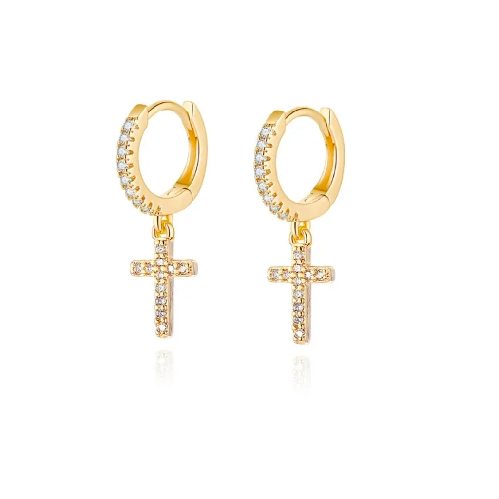 Zircon Drop Hoop Earrings Star 
Moon Cross Evil Eye Animal Gold Plated 
With Earring Post Fashion