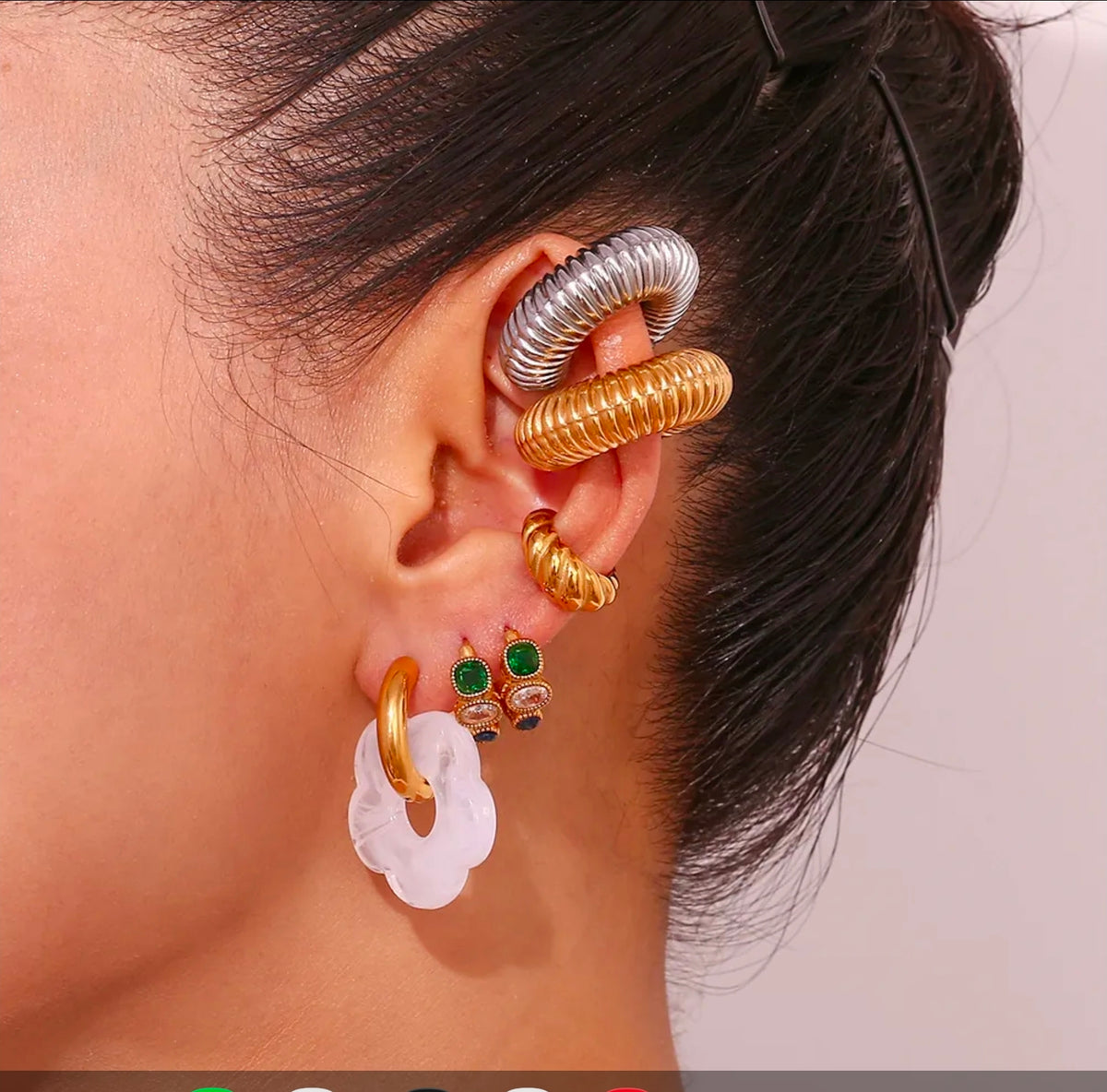Gold Colorful Resin Flower Hoop Drop Earrings