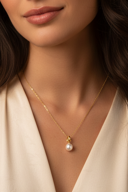 Pearl Gold Plated Stainless Steel Necklace For Women Fashion Jewelry Minimalist