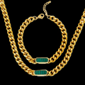 316 Stainless Steel Cuban Link 
Necklace Bracelet Jewelry Set For Women 
Men 18K Gold Plated Gold Plated Geometric Inlay 
Commuter Accessory