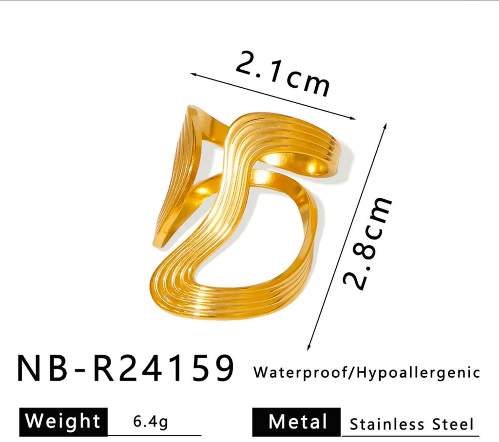 Gold Wave Hollow Open Ring