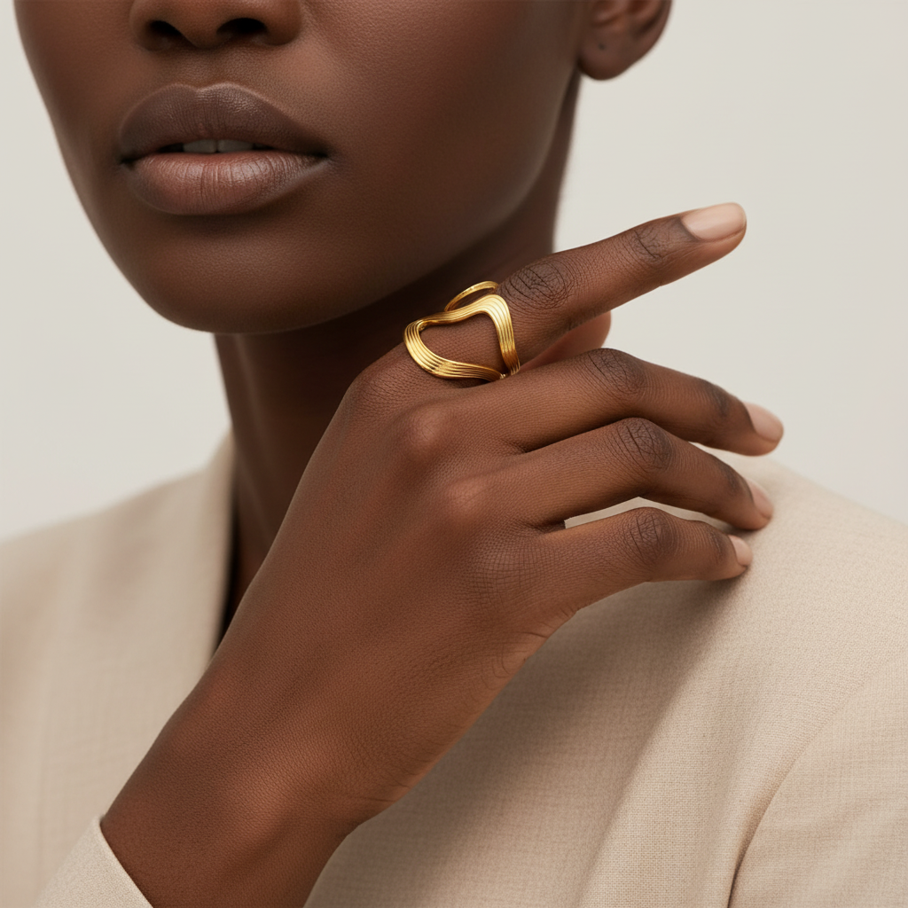 Gold Wave Hollow Open Ring