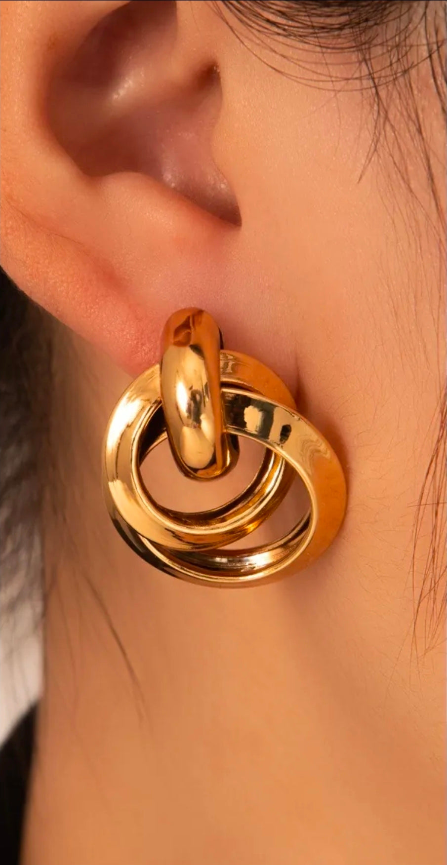 Gold Triple Interlocking Hoop Earrings
