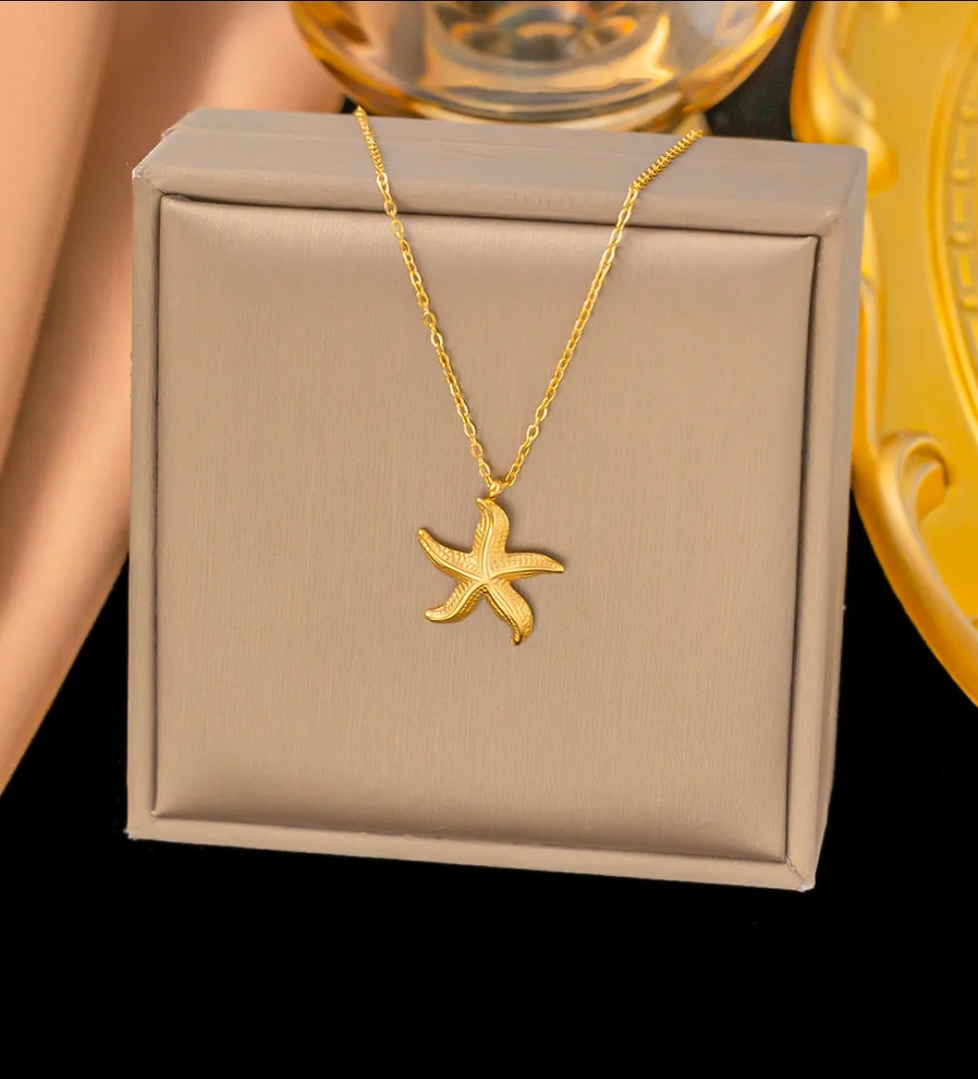 Gold Plated Stainless Steel Necklace 
For Women Fashion Heart Butterfly 
Seastar Pendant Elegant Jewelry 
Minimalist