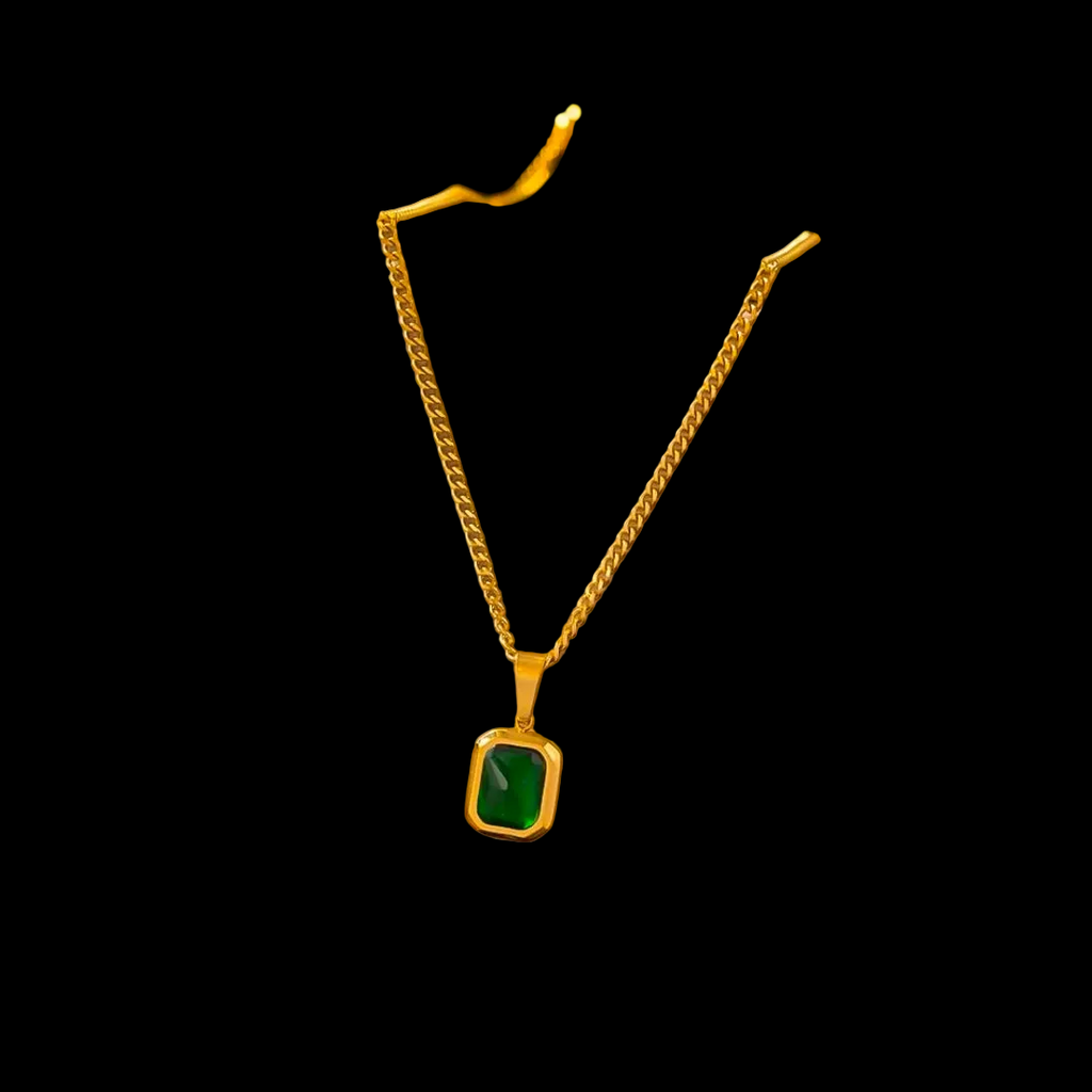 Green Stone Gold Plated Stainless Steel Necklace For Women Fashion Jewelry Minimalist