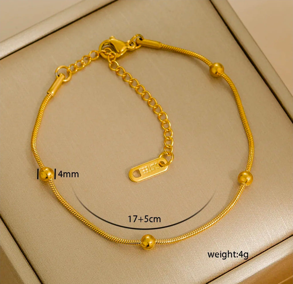 Gold Bead Snake Chain Bracelet