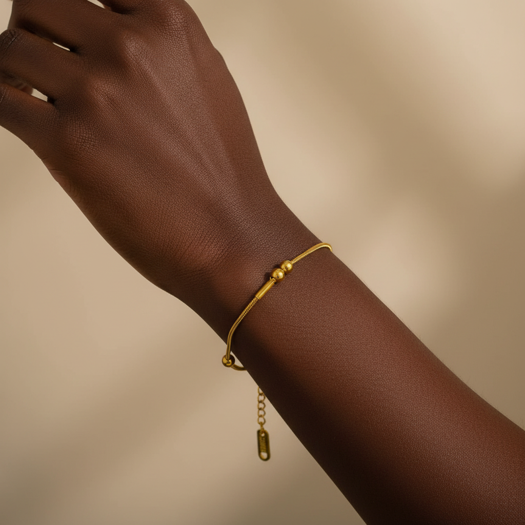 Gold Bead Snake Chain Bracelet