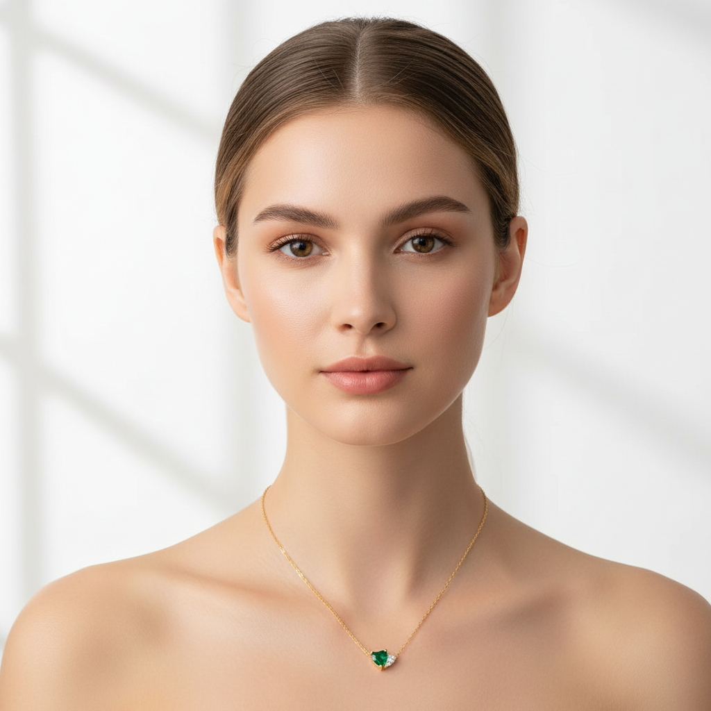 925 Sterling Silver Emerald Heart 
Zirconia Necklace For Women Elegant 
Green Heart Pear Cut Stone Pendant 
Necklaces