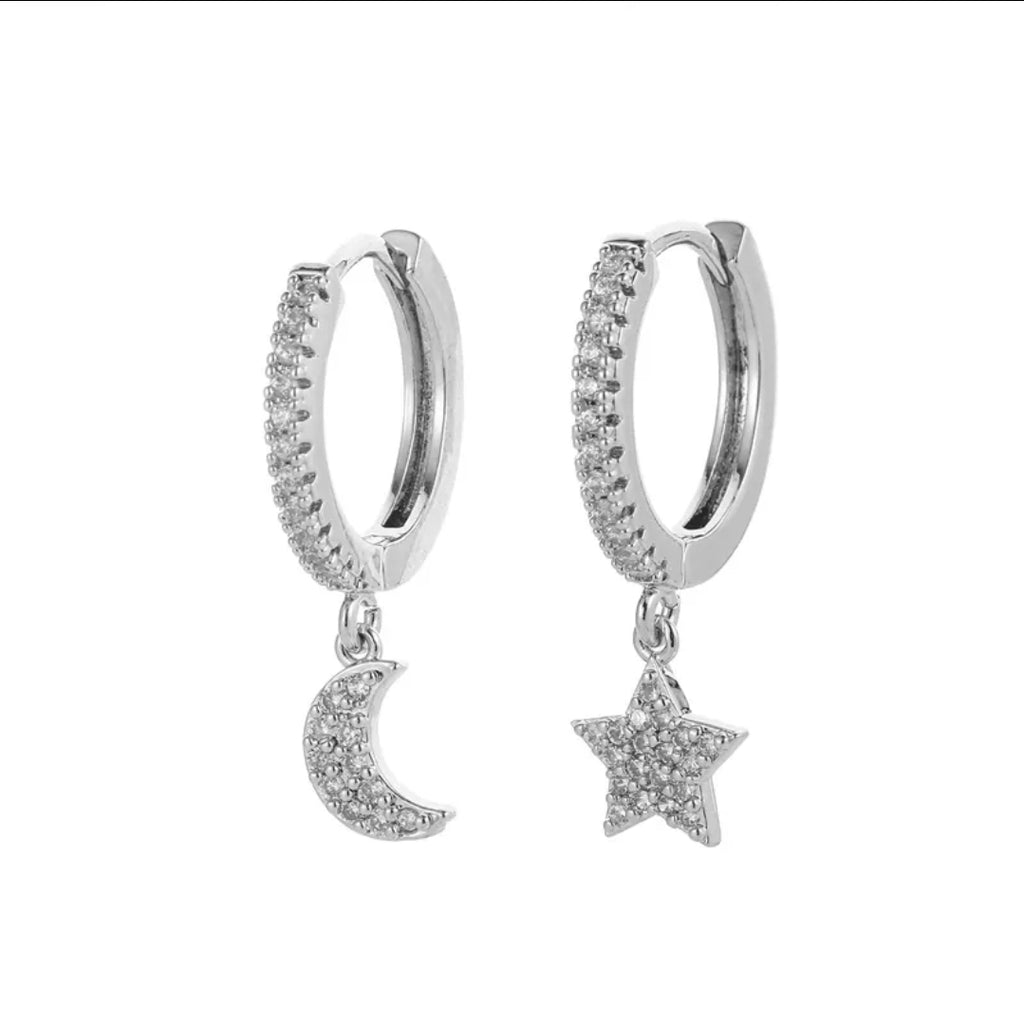 Zircon Drop Hoop Earrings Star 
Moon Cross Evil Eye Animal Gold Plated 
With Earring Post Fashion