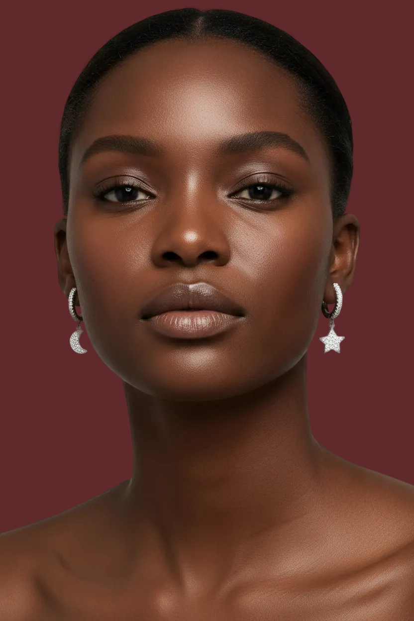 Zircon Drop Hoop Earrings Star 
Moon Cross Evil Eye Animal Gold Plated 
With Earring Post Fashion