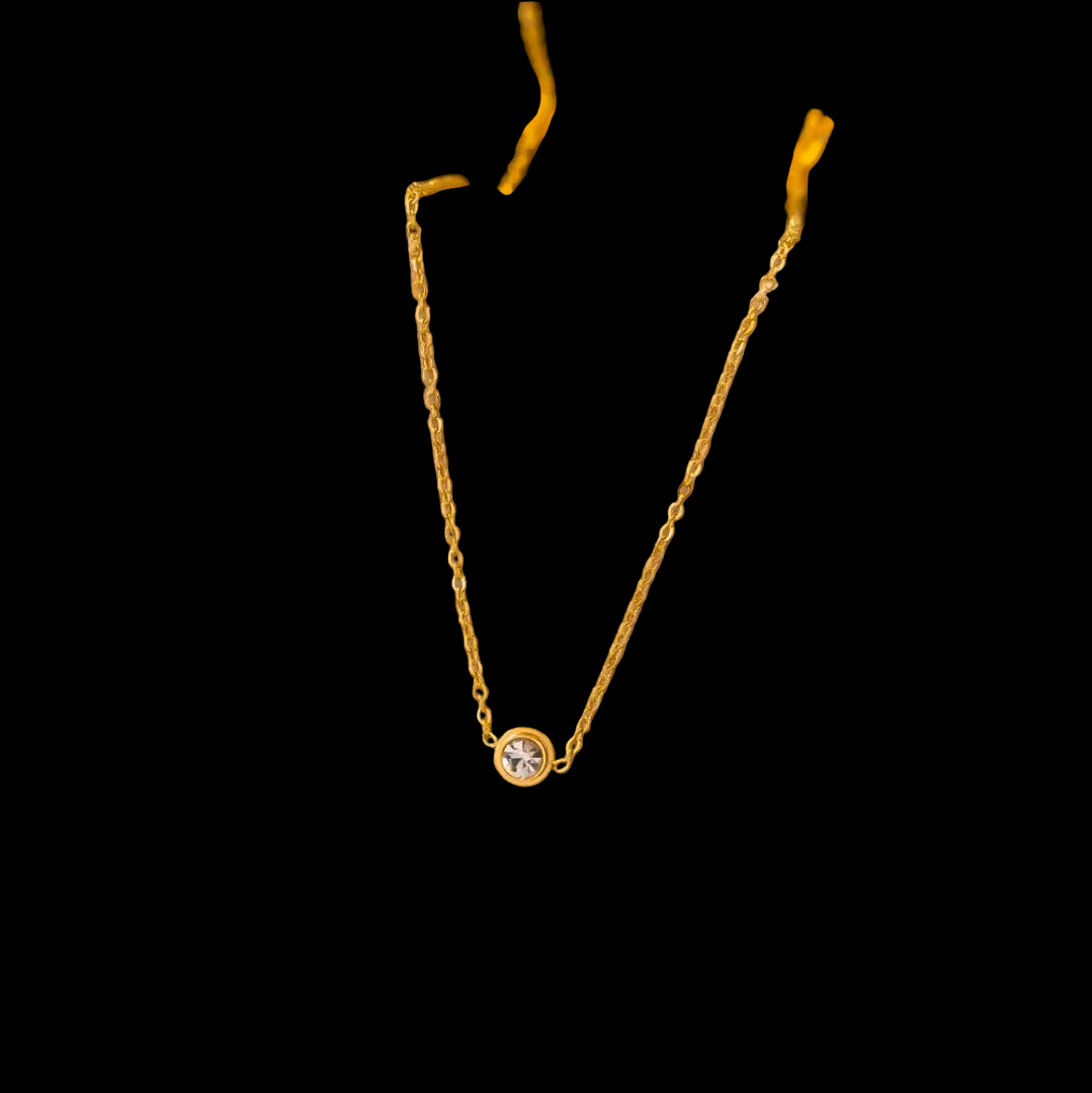 Gold Single Rhinestone Pendant Necklace