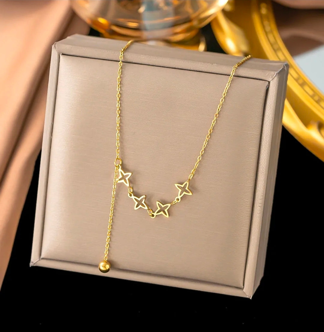 Gold Star Tassel Ball Pendant Necklace