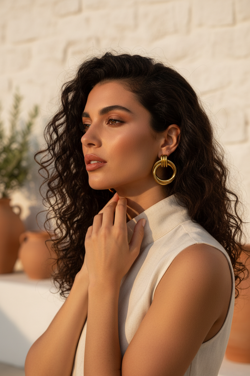 Gold Triple Loop Intertwined Hoop Earrings